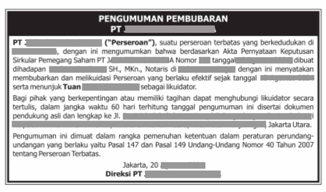 pengumuman koran pembubaran