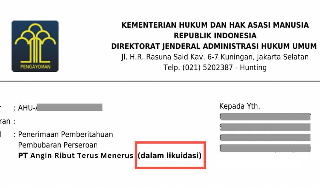 status dalam likuidasi